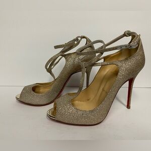 Christian Louboutin talitha pumps glitter heels ivory beige 36